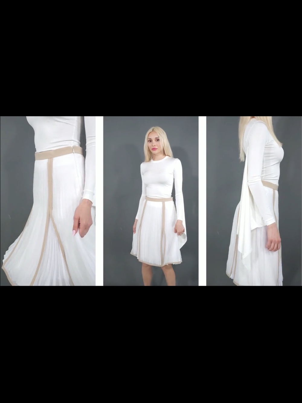 Burberry White Pleated Skirt with Taupe Trim